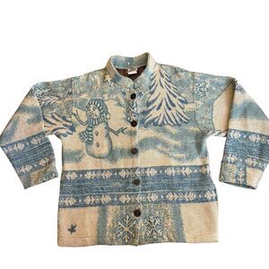 VINTAGE Unique‎ Sugar Street Weavers Snowman Sweater Winter Wonder Land S Rare